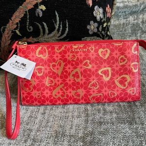 Coach Red & Gold Large Wristlet